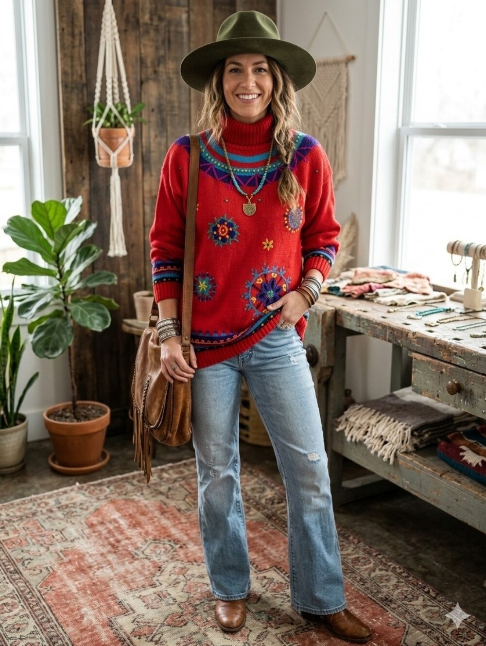 Celina Yang Embroidered Bohemian Tunic Sweater Oversized Medium Art To Wear